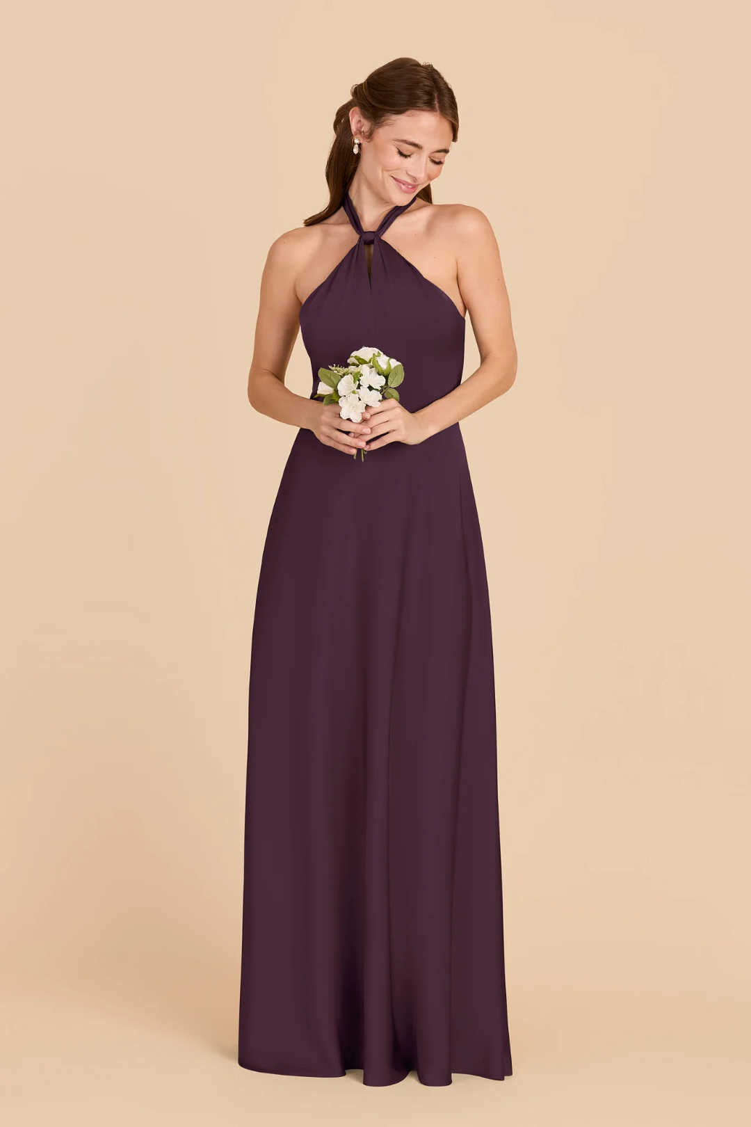 Elegant Halter Neck Knotted Detail Backless Bow Tie Floor-Length Bridesmaid Dress
