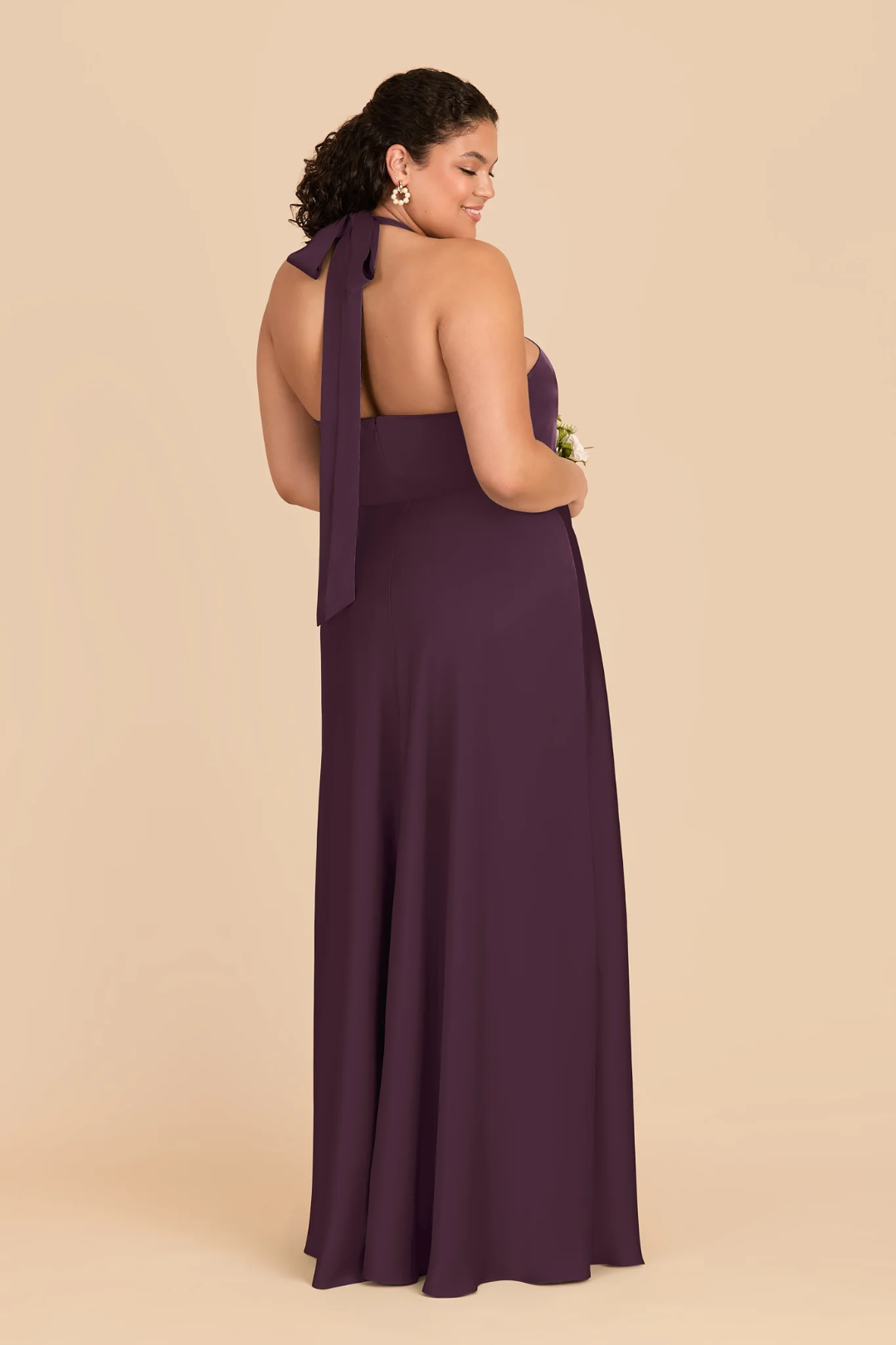 Elegant Halter Neck Knotted Detail Backless Bow Tie Floor-Length Bridesmaid Dress