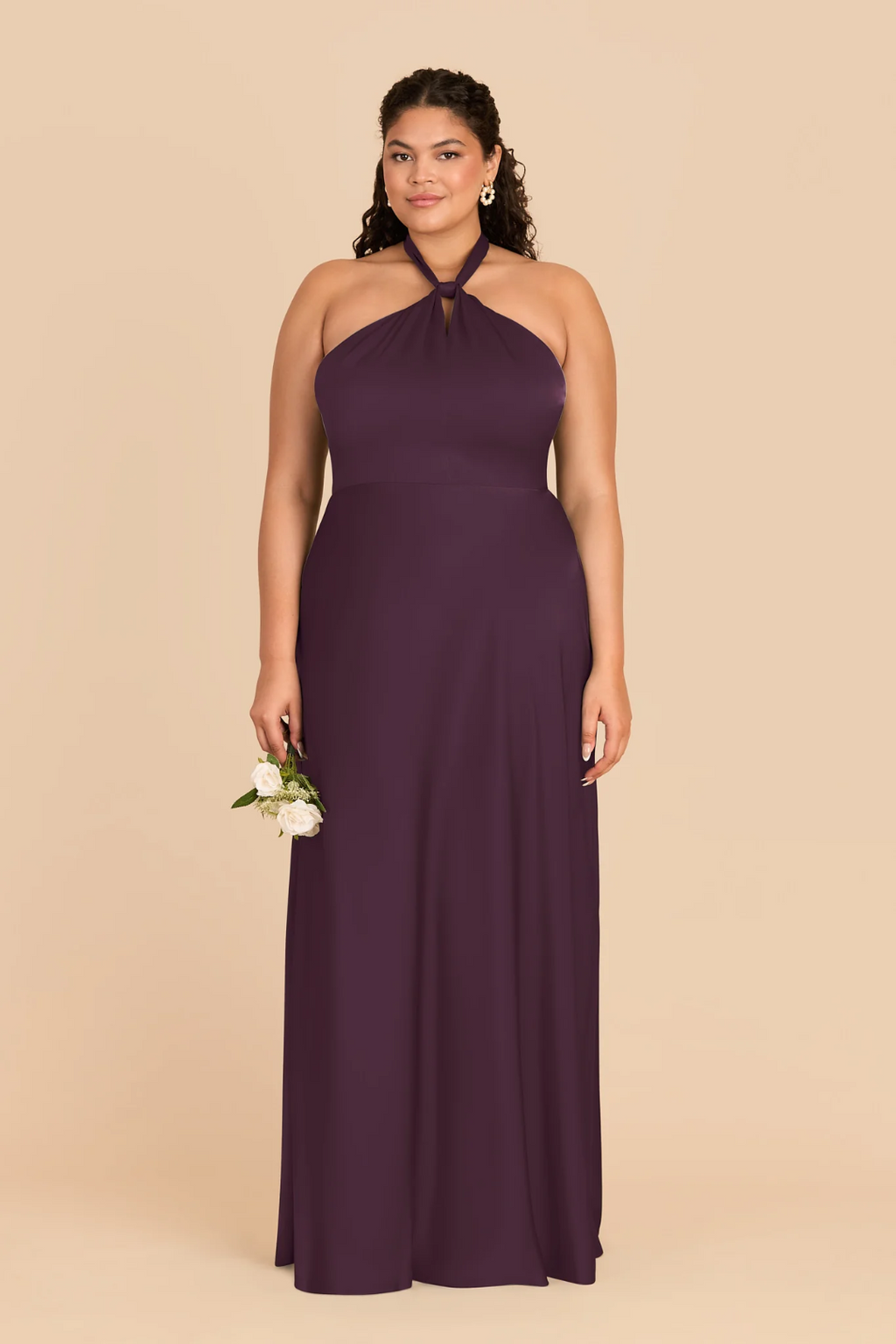 Elegant Halter Neck Knotted Detail Backless Bow Tie Floor-Length Bridesmaid Dress