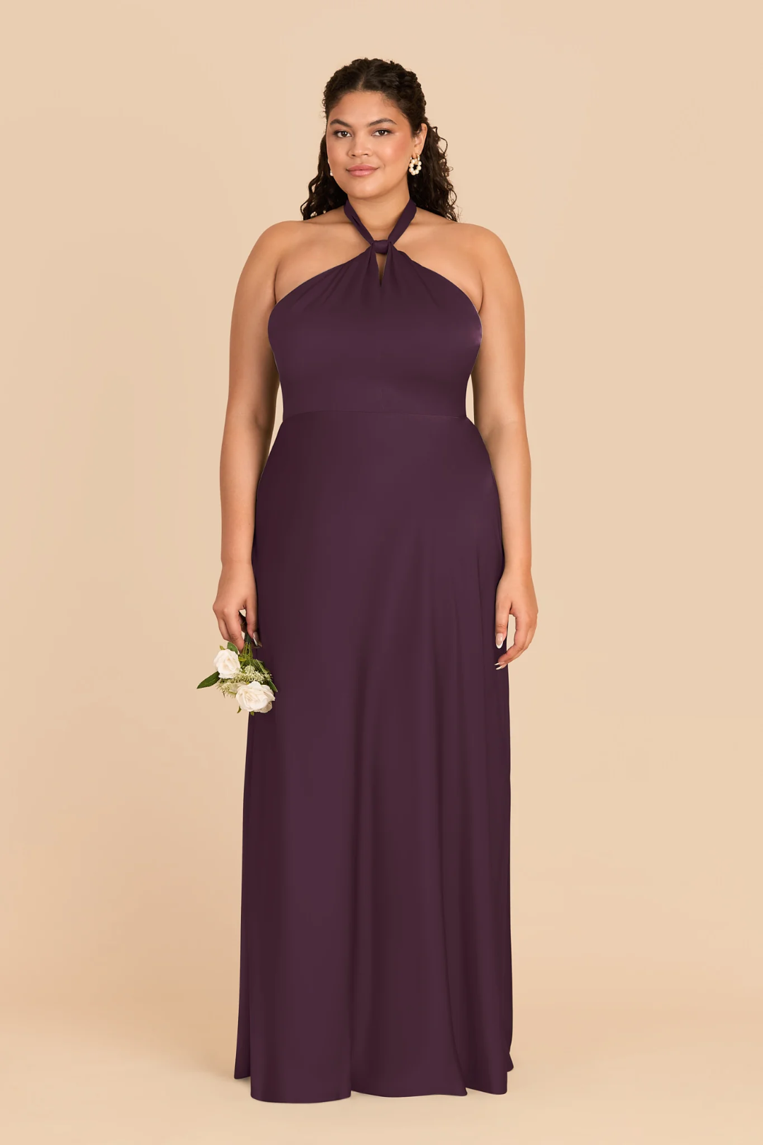 Elegant Halter Neck Knotted Detail Backless Bow Tie Floor-Length Bridesmaid Dress