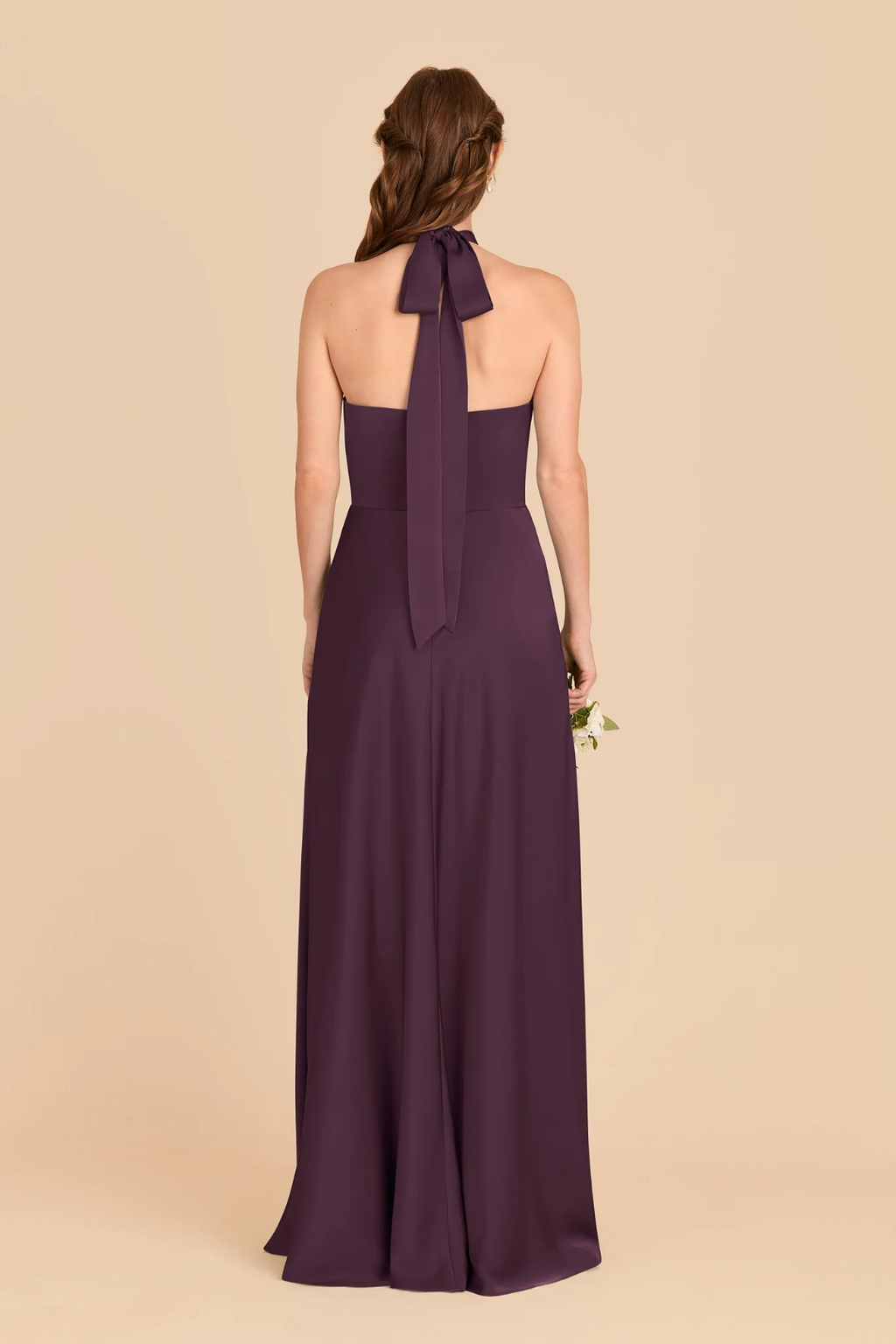 Elegant Halter Neck Knotted Detail Backless Bow Tie Floor-Length Bridesmaid Dress