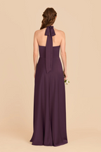 Elegant Halter Neck Knotted Detail Backless Bow Tie Floor-Length Bridesmaid Dress