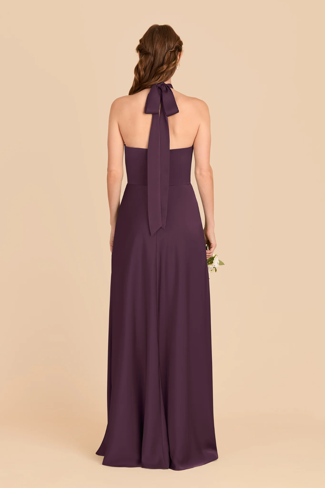 Elegant Halter Neck Knotted Detail Backless Bow Tie Floor-Length Bridesmaid Dress