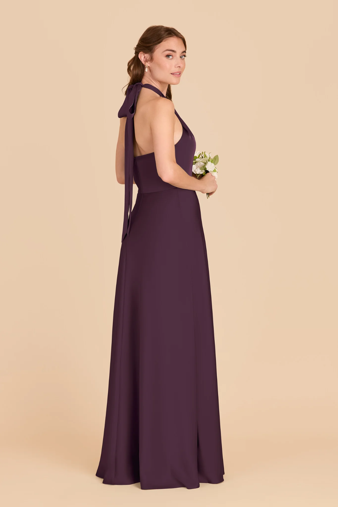 Elegant Halter Neck Knotted Detail Backless Bow Tie Floor-Length Bridesmaid Dress