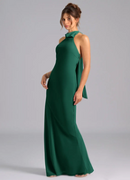 Elegant Halter Neck Open Back Bow Tie Satin Mermaid Floor-Length Bridesmaid Dress