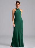Elegant Halter Neck Open Back Bow Tie Satin Mermaid Floor-Length Bridesmaid Dress