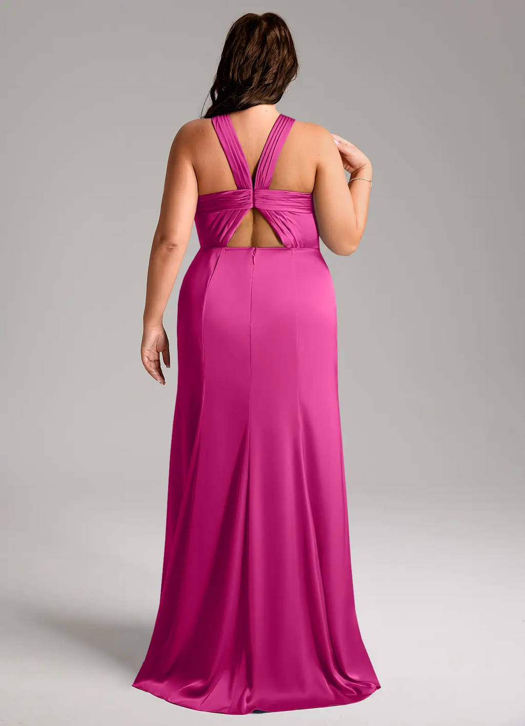 Elegant Halter Neck Twist Detail Open Back High Slit Floor-Length Bridesmaid Dresses