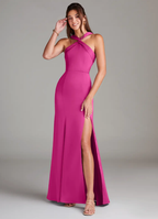 Elegant Halter Neck Twist Detail Open Back High Slit Floor-Length Bridesmaid Dresses