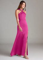 Elegant Halter Neck Twist Detail Open Back High Slit Floor-Length Bridesmaid Dresses