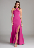 Elegant Halter Neck Twist Detail Open Back High Slit Floor-Length Bridesmaid Dresses