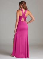 Elegant Halter Neck Twist Detail Open Back High Slit Floor-Length Bridesmaid Dresses