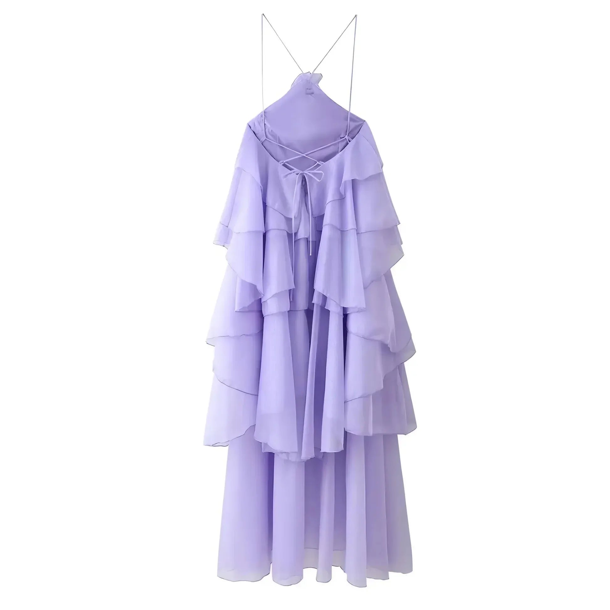 Halter Sleeveless A Line Ruffles Long Prom Dress