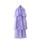 Halter Sleeveless A Line Ruffles Long Prom Dress