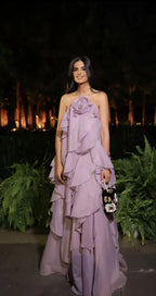 Halter Sleeveless A Line Ruffles Long Prom Dress
