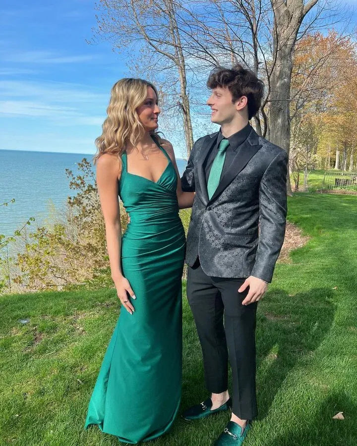 Halter Sleeveless Ruched Mermaid Prom Dress With Slit