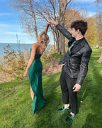 Halter Sleeveless Ruched Mermaid Prom Dress With Slit
