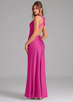 Elegant High Neck Satin Bridesmaid Dresses with Crisscross Back and Side Ruche
