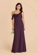 Elegant Luxe One-Shoulder Draped Satin Backless Floor-Length Bridesmaid Dress with Ruched Detail