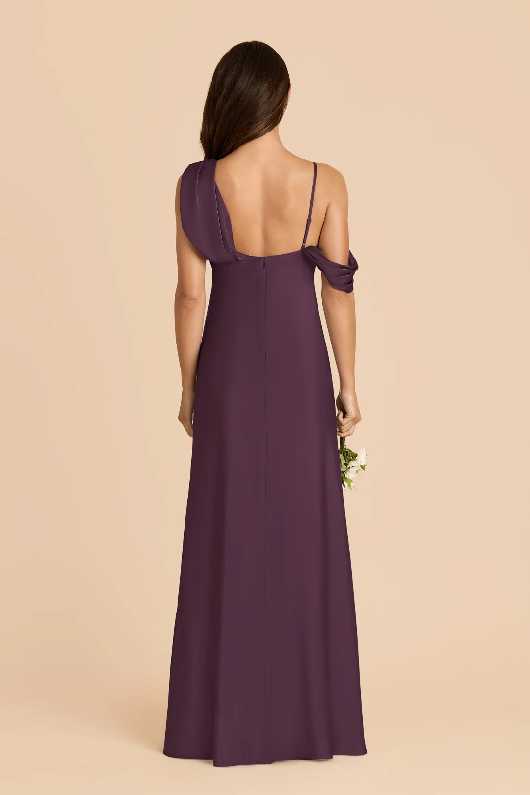 Elegant Luxe One-Shoulder Draped Satin Backless Floor-Length Bridesmaid Dress with Ruched Detail