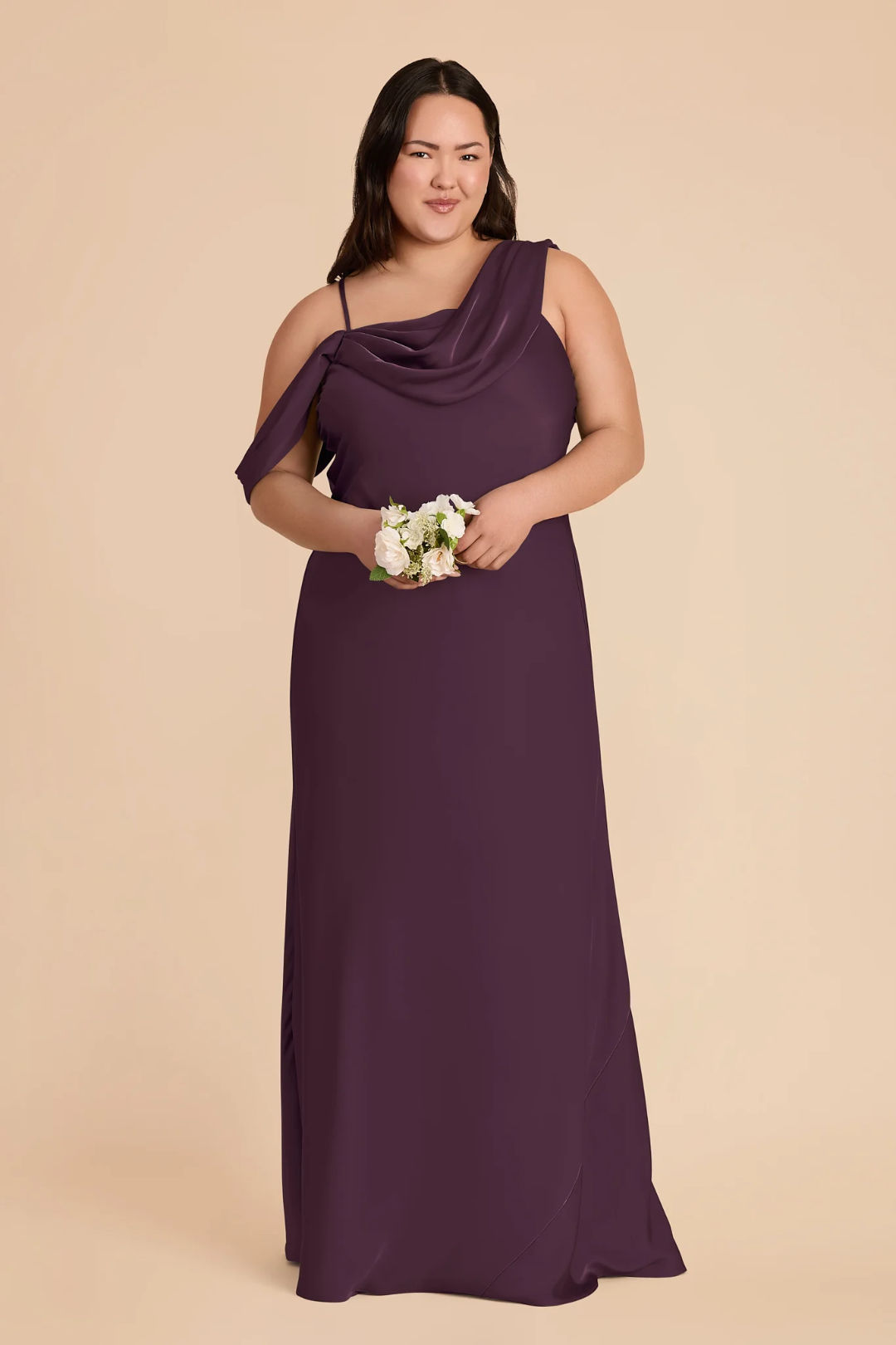 Elegant Luxe One-Shoulder Draped Satin Backless Floor-Length Bridesmaid Dress with Ruched Detail