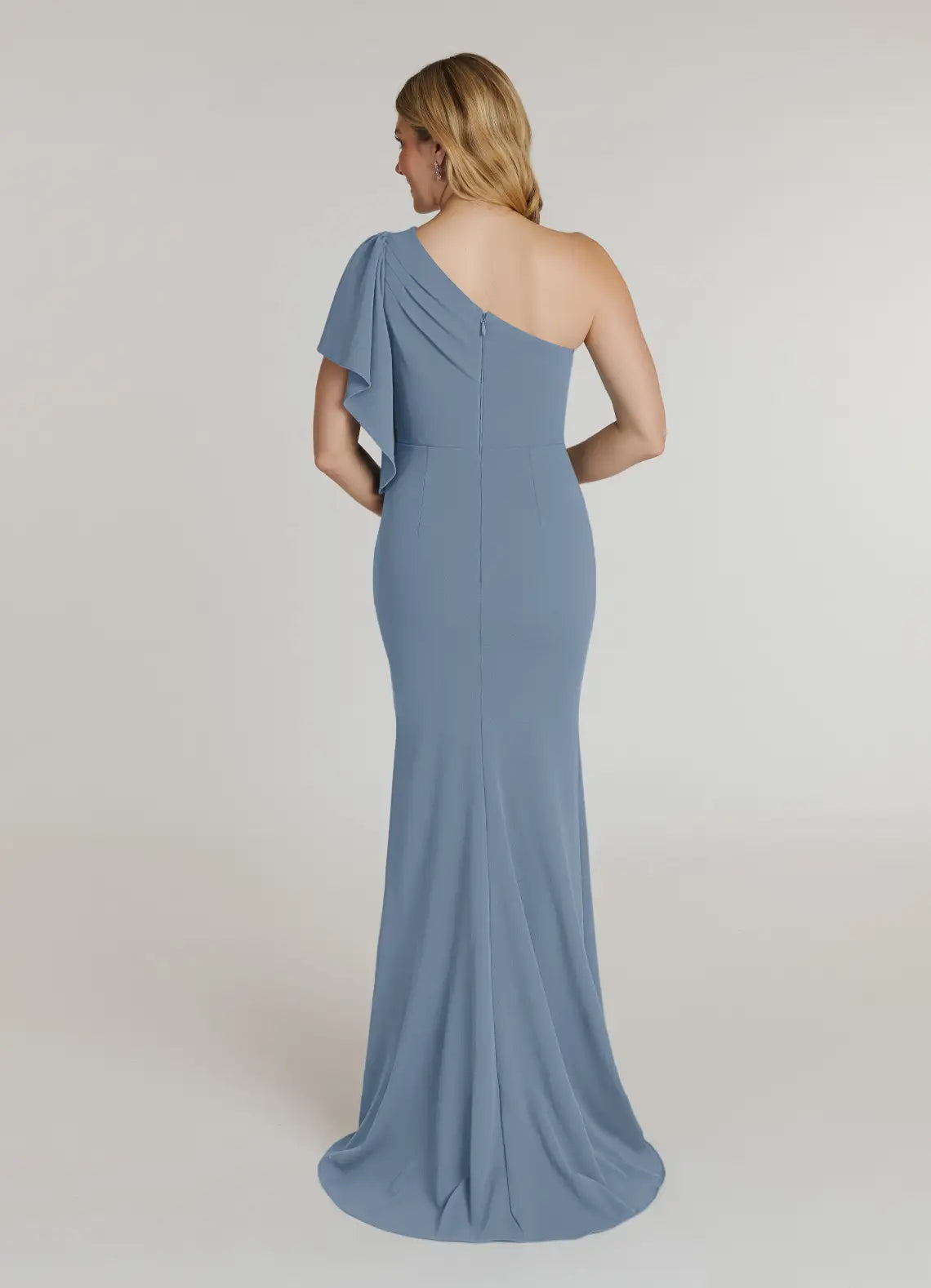 Mermaid Asymmetrical Neck Flutter Sleeve Back Zip Sweep/Brush Train Mother of the Bride Dress