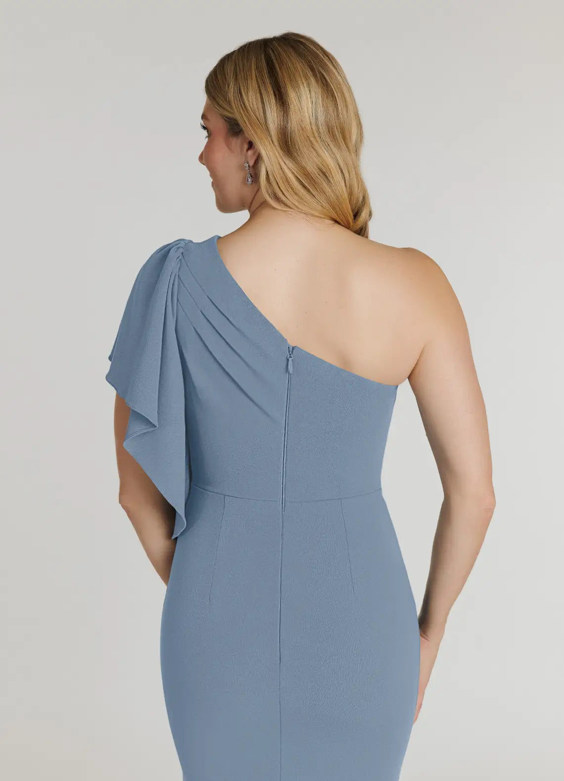 Mermaid Asymmetrical Neck Flutter Sleeve Back Zip Sweep/Brush Train Mother of the Bride Dress