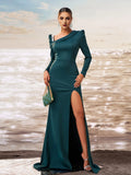 Mermaid Asymmetrical Neck Long Sleeve Back Zip Floor-Length Prom Dress