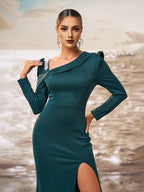 Mermaid Asymmetrical Neck Long Sleeve Back Zip Floor-Length Prom Dress