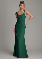Elegant Mermaid Asymmetrical Neck Ruched Waist Open Back Floor-Length Bridesmaid Dress