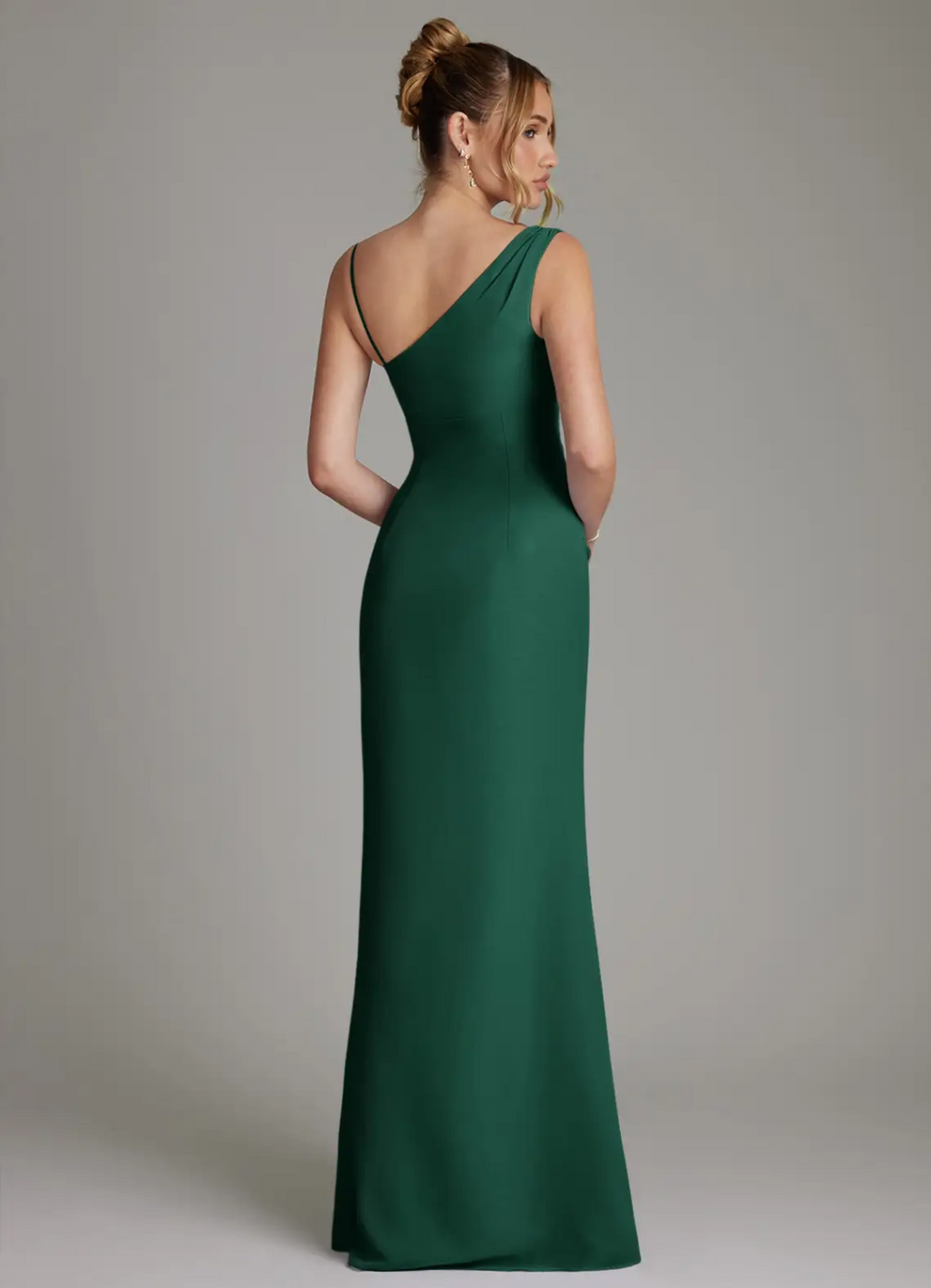 Elegant Mermaid Asymmetrical Neck Ruched Waist Open Back Floor-Length Bridesmaid Dress