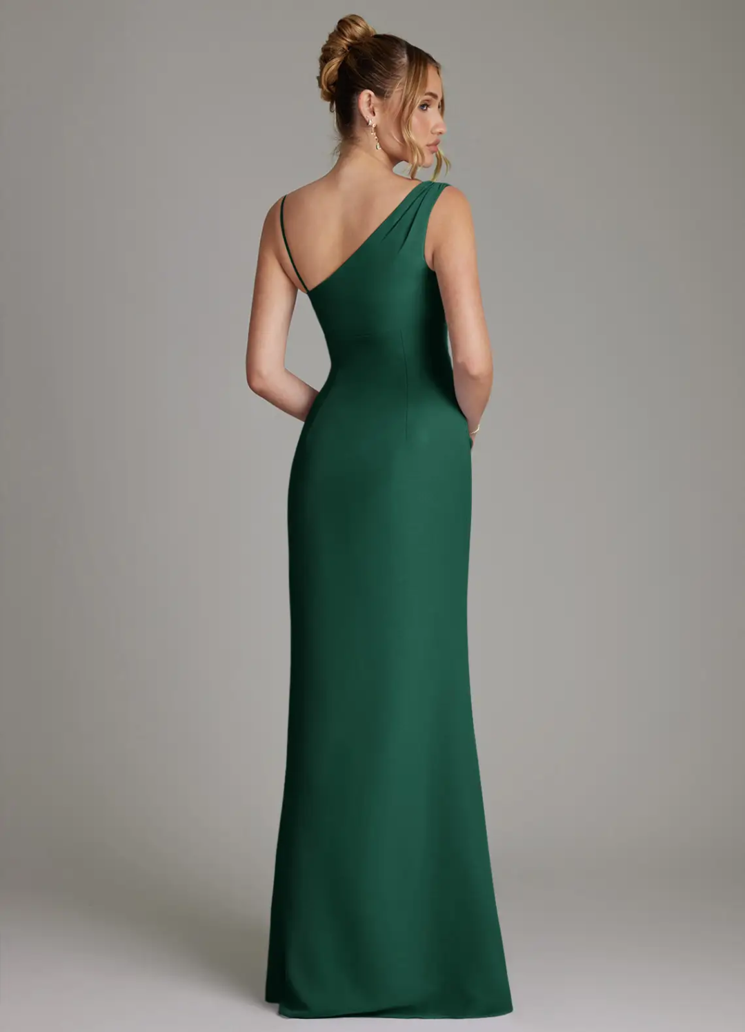 Elegant Mermaid Asymmetrical Neck Ruched Waist Open Back Floor-Length Bridesmaid Dress
