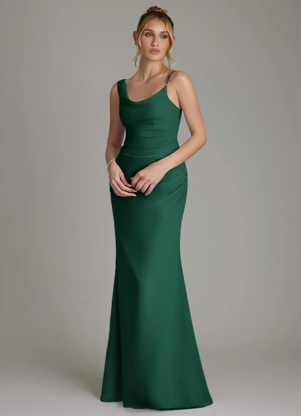 Elegant Mermaid Asymmetrical Neck Ruched Waist Open Back Floor-Length Bridesmaid Dress