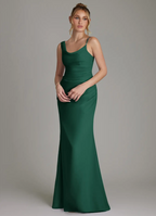 Elegant Mermaid Asymmetrical Neck Ruched Waist Open Back Floor-Length Bridesmaid Dress