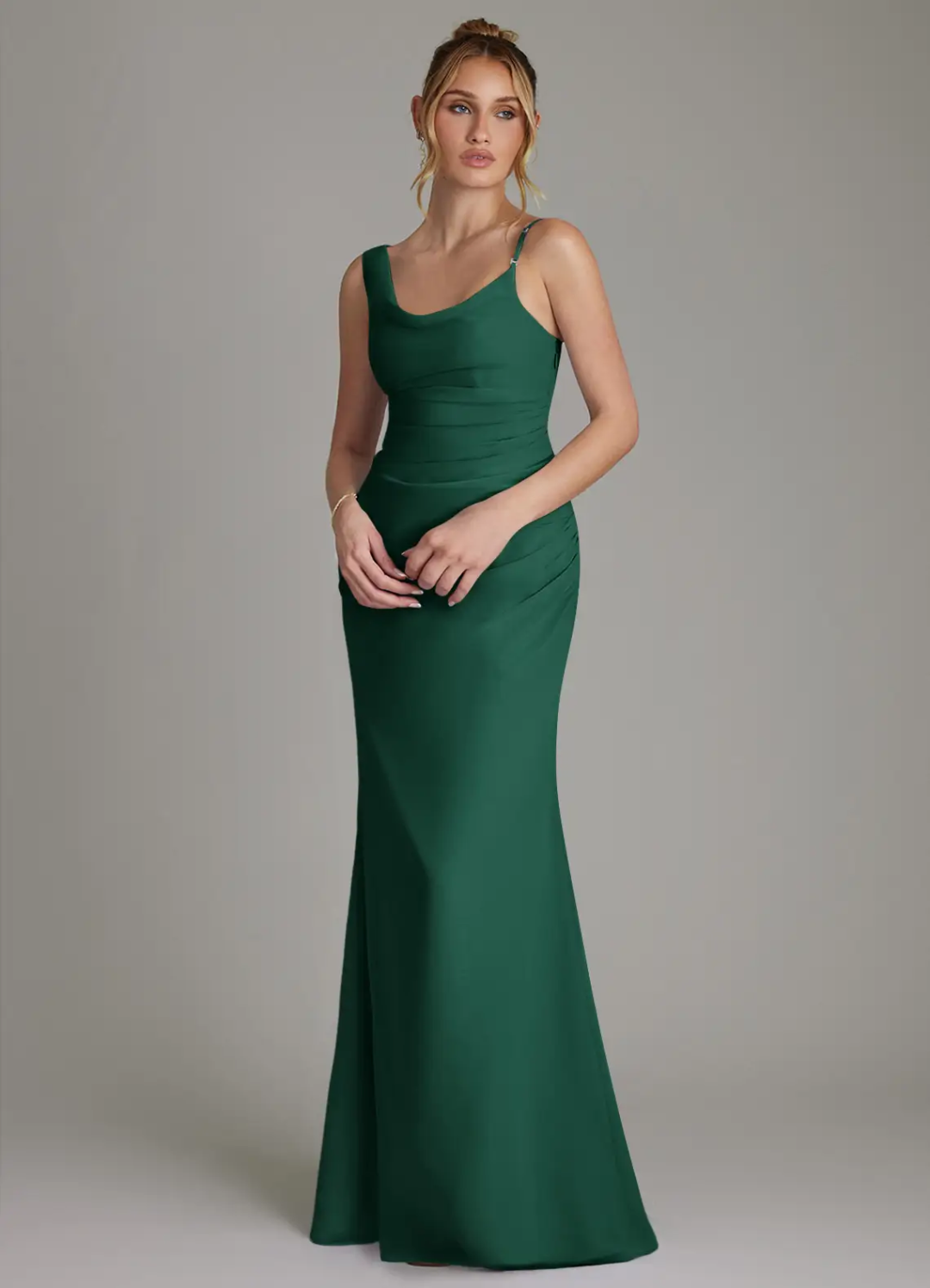 Elegant Mermaid Asymmetrical Neck Ruched Waist Open Back Floor-Length Bridesmaid Dress