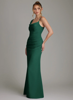 Elegant Mermaid Asymmetrical Neck Ruched Waist Open Back Floor-Length Bridesmaid Dress