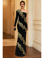 Mermaid Long Sleeve One Shoulder Appliques Floor-Length Mother Of The Bride Dress