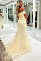 Mermaid Off-the-Shoulder Appliques Slit Prom Gown