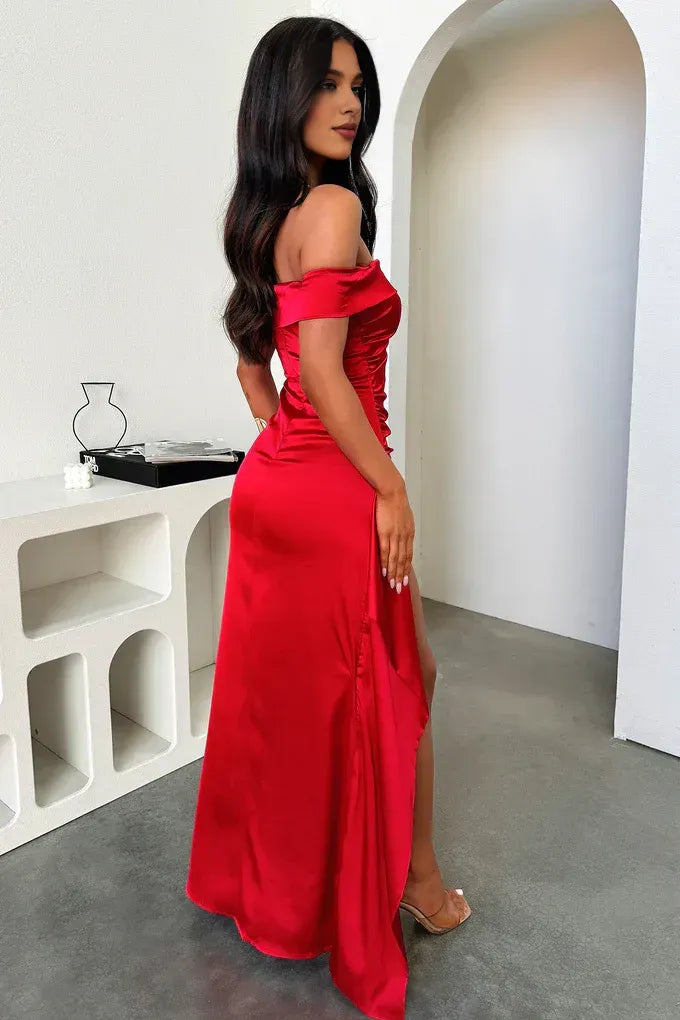 Mermaid Off Shoulder Sleeveless Pleated Backless Floor Length Prom Dress