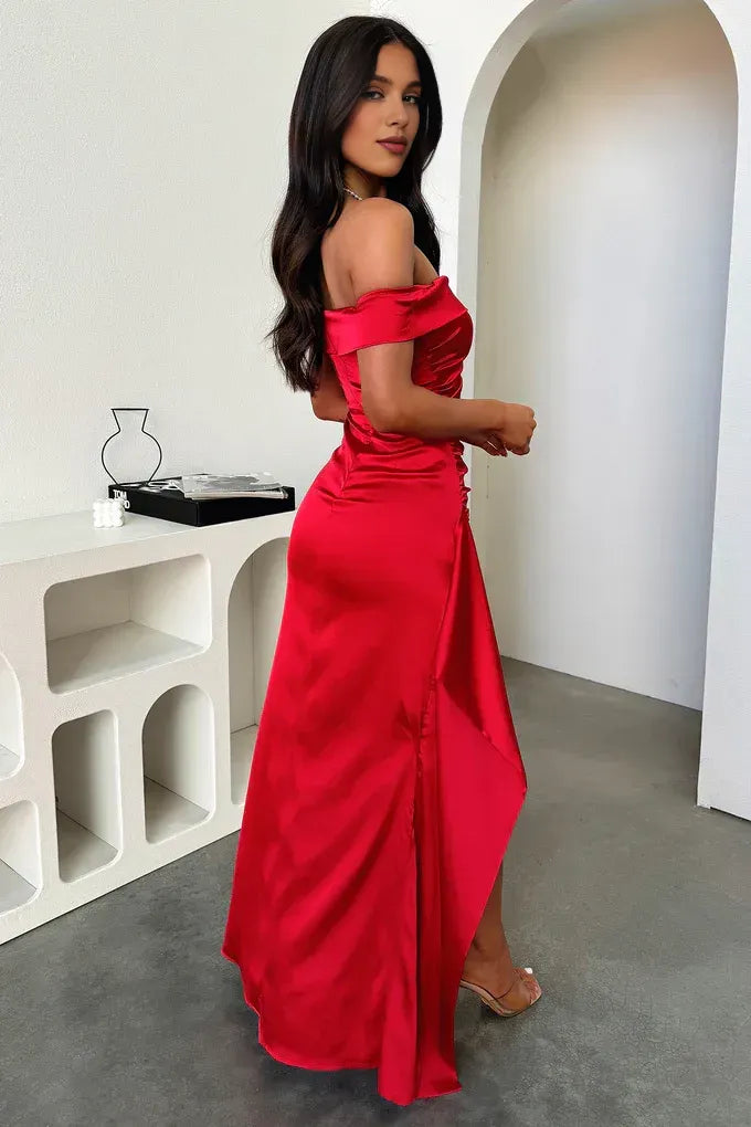 Mermaid Off Shoulder Sleeveless Pleated Backless Floor Length Prom Dress