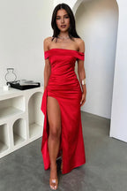 Mermaid Off Shoulder Sleeveless Pleated Backless Floor Length Prom Dress