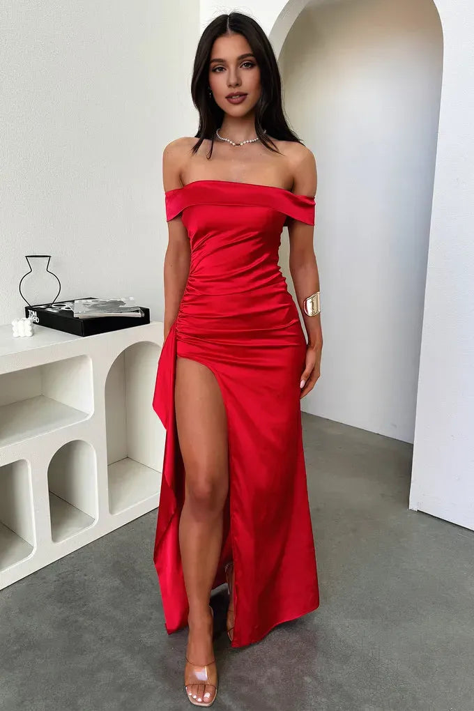 Mermaid Off Shoulder Sleeveless Pleated Backless Floor Length Prom Dress