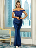 Mermaid Off Shoulder Sleeveless Zipper Up Floor-Length Prom Dress