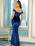 Mermaid Off Shoulder Sleeveless Zipper Up Floor-Length Prom Dress