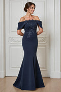 Mermaid Off the Shoulder Dropped Shoulder Sleeves Backless Floor-Length Mother of the Bride Dress