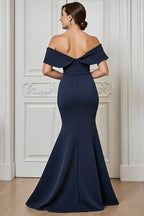 Mermaid Off the Shoulder Dropped Shoulder Sleeves Backless Floor-Length Mother of the Bride Dress