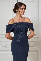 Mermaid Off the Shoulder Dropped Shoulder Sleeves Backless Floor-Length Mother of the Bride Dress