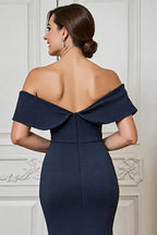 Mermaid Off the Shoulder Dropped Shoulder Sleeves Backless Floor-Length Mother of the Bride Dress