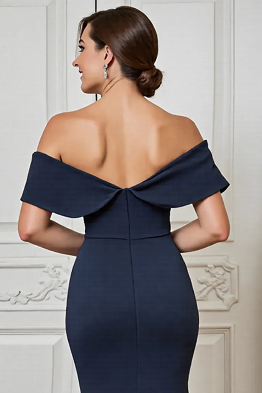 Mermaid Off the Shoulder Dropped Shoulder Sleeves Backless Floor-Length Mother of the Bride Dress