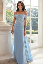 Mermaid Off the Shoulder Dropped Shoulder Sleeves Up Floor-Length Mother of the Bride Dress
