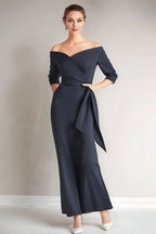 Mermaid Off the Shoulder Short Sleeve Zipper Up Floor-Length Mother of the Bride Dress